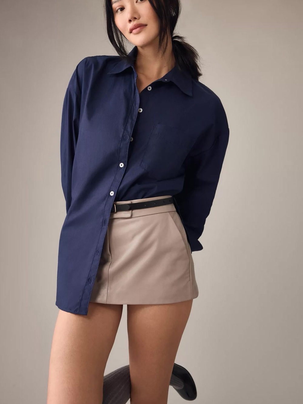 Anthropologie Maeve The Bennet Oversized Button-Down Shirt in Navy Size XL